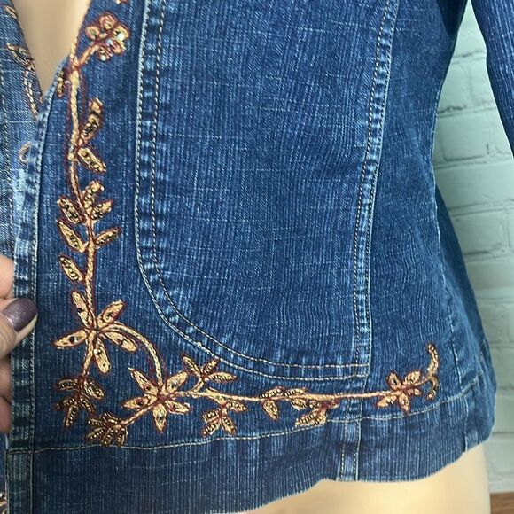 24 Karat Vintage Y2K Boho Embroidered & beaded Denim Jacket Distressed XL - Picture 10 of 10